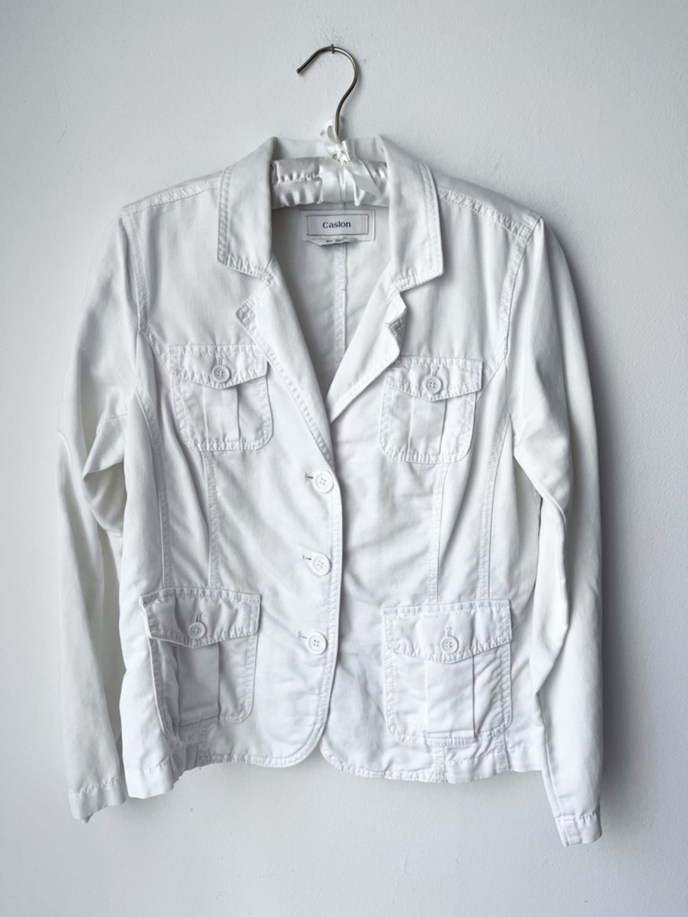Caslon Women's White Button Up Blazer Jacket Linen Cotton Blend Size MP